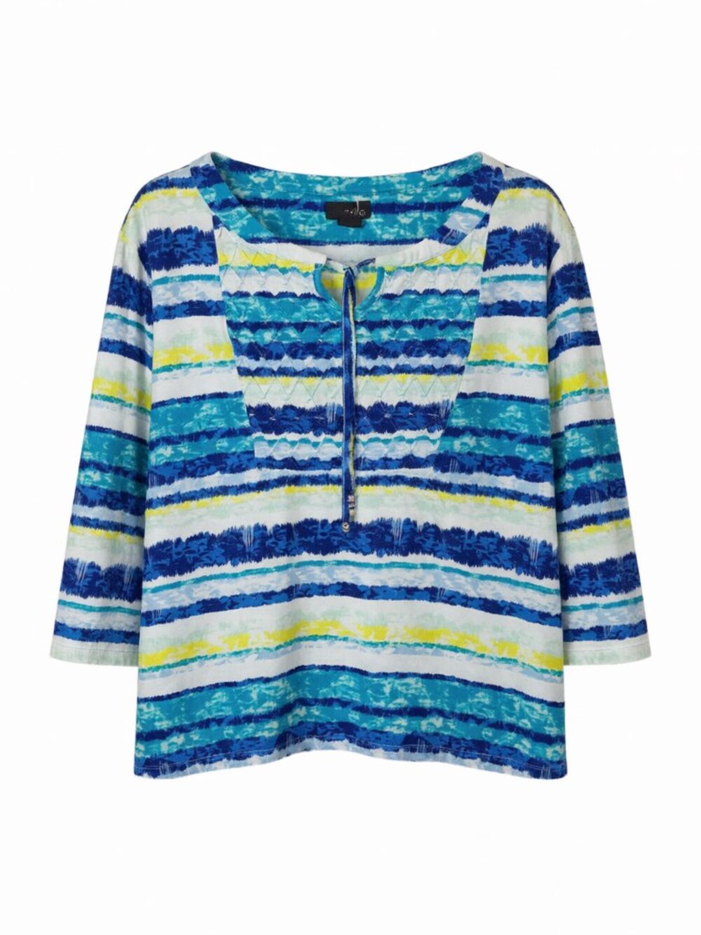 Erika Women's XL Striped 3/4 Sleeve Cotton Blouse Blue Multicolor